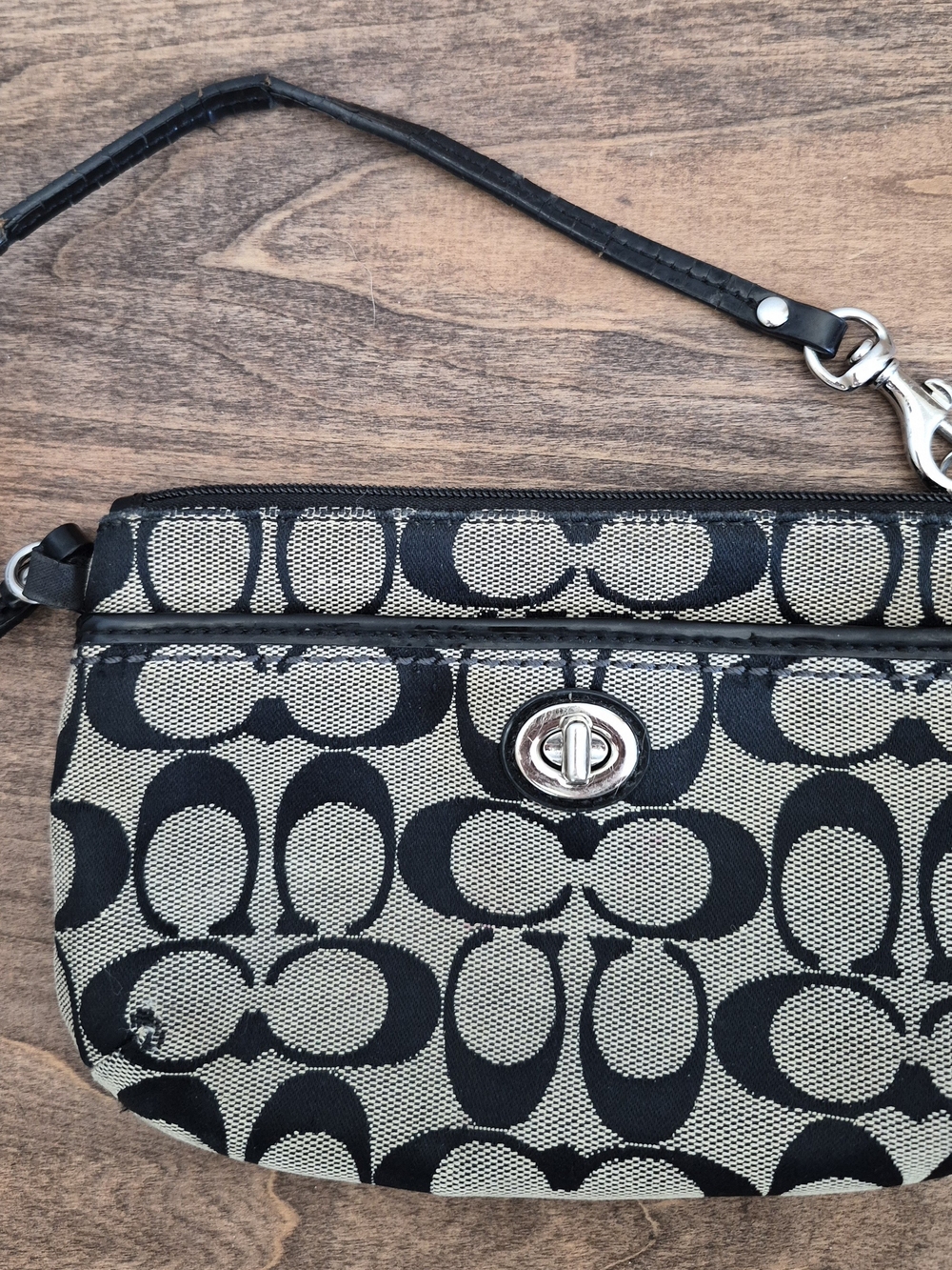 Coach Woman's Black Signature Canvas Wristlet
